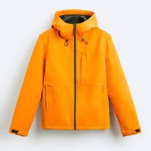 Zara bright yellow tangerine hooded technical jacket parka NWOT
